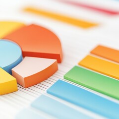 Poster - Close-up of colorful pie chart and bar graph on a white background.
