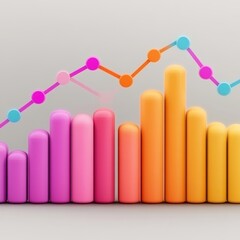 Poster - Colorful 3D bar chart and line graph showing growth and progress.