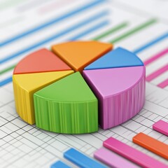 Poster - Colorful 3D pie chart on a grid background.
