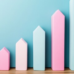 Poster - Colorful arrow shaped bars rising against a blue background.