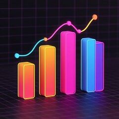 Poster - Neon bar chart with an upward trend line.