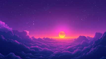 Wall Mural - a purple sky with a large sun and many stars