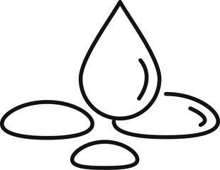 Canvas Print - Clean line art icon of a water droplet balancing on smooth river stones, symbolizing purity, balance, and nature