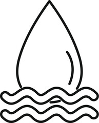 Poster - clean water drop falling into wavy water surface creating ripples, simple black and white line art i