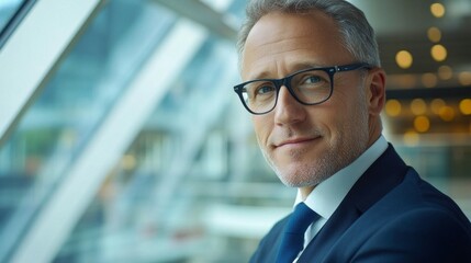 Poster - A man wearing glasses and a suit is smiling at the camera