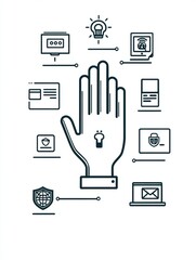 Leinwandbilder - A hand icon moves toward a computer screen filled with various security and settings symbols, highlighting digital innovation and safety. Generative AI