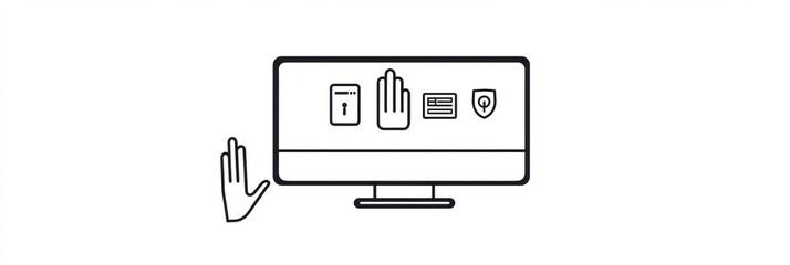 Leinwandbilder - A hand icon approaches a computer screen highlighting various settings and security options, emphasizing user engagement with technology. Generative AI