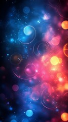 Wall Mural - Colorful abstract design featuring glowing orbs in blue and pink tones in a starry background