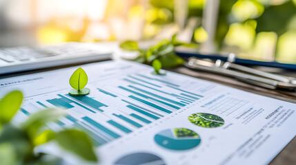 Poster - Green Growth Analysis: Charting Environmental Progress with Fresh Leaves Symbolizing Sustainability in Business and Nature Integration