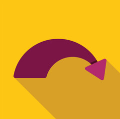 Poster - purple curved arrow pointing down on a yellow background, symbolizing refresh, return, or redo actio
