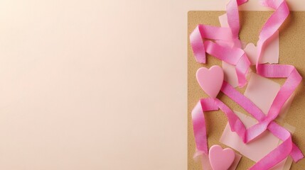 Poster - Pink Hearts, Ribbon, and Paper on a Corkboard
