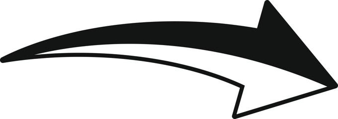Poster - simple black curved arrow pointing to the right, isolated on a white background, ideal for indicatin