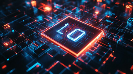 Poster - Glowing number 10 displayed prominently on a vibrant, complex circuit board