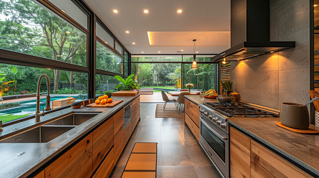 Stylish 3D modern kitchen interior design
