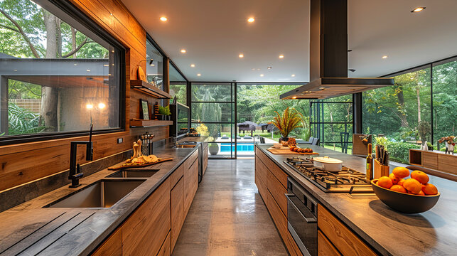 Stylish 3D modern kitchen interior design
