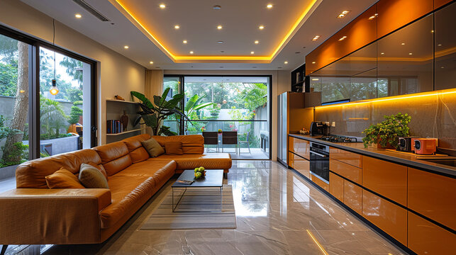 Stylish 3D modern kitchen interior design
