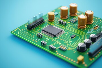 Poster - Close-up of a green circuit board showcasing intricate electronic components and connections.