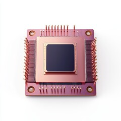 Poster - Close-up view of a microchip on a white isolated background.
