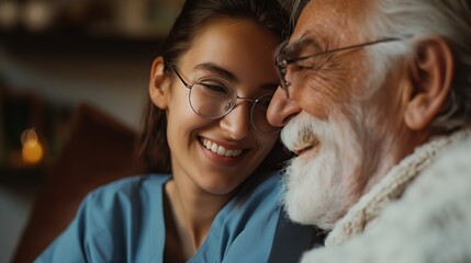 Wall Mural - A home health care worker assists an elderly patient in their home
