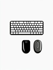 Fototapete - A black keyboard and sleek mouse are displayed prominently on a clean white background, ideal for digital workspace themes and designs. Generative AI