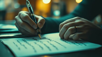 Poster - Close-up of a Person Writing with a Pen on Paper