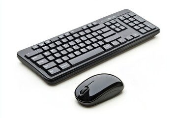 Fototapete - This setup features a sleek black keyboard and mouse positioned neatly on a clean white surface, ideal for office or home tasks. Generative AI