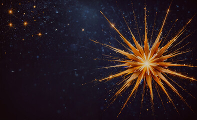 Poster - Bright yellow star with a blue background. The star is surrounded by a lot of sparkles