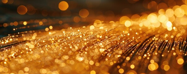 Poster - A shimmering, golden abstract background filled with soft bokeh and light reflections, evoking a sense of luxury and warmth.