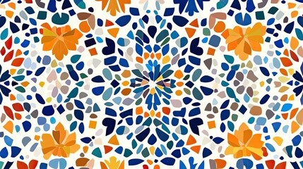 Poster - Abstract Mosaic Pattern with Orange Flowers and Geometric Shapes