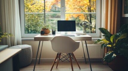Poster - A Minimalist Home Office Space with a Window View
