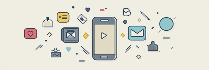 Aufkleber - A smartphone is surrounded by various popup icons showcasing notifications, likes, and comments from social media interactions. Generative AI