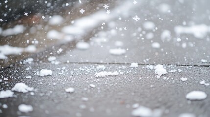 Poster - Snowflakes Falling on a Gray Surface with Blurred Background