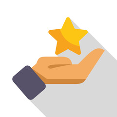Poster - Open hand holding a golden star, symbolizing positive feedback, excellent rating, and customer satisfaction