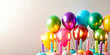 © HaJung - Plain background with birthday balloons and glowing candles copy space above. concept as A clean plain background featuring vibrant birthday balloons and glowing candles symbolizing joy and festivity