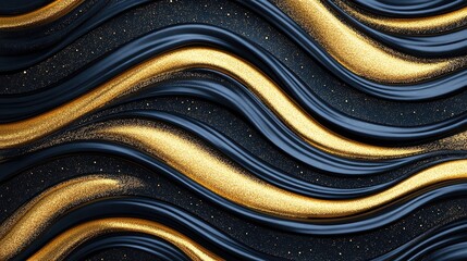 Poster - A textured abstract background of flowing waves in black and gold colors.
