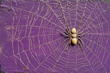 Wall Mural - Purple Textured Background with Golden Spider and Web Art