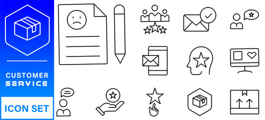 Poster - Customer service icon set. Containing customer satisfied, assistance, experience, feedback, operator and technical support icons.