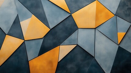 Canvas Print - Abstract geometric background with blue and yellow polygonal shapes creating a mosaic pattern.