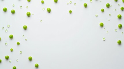 Aufkleber - Bright green peas and droplets of juice are artistically arranged on a clean white surface, highlighting freshness and vitality. Generative AI