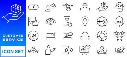 Poster - Customer service icon set. Containing customer satisfied, assistance, experience, feedback, operator and technical support icons.