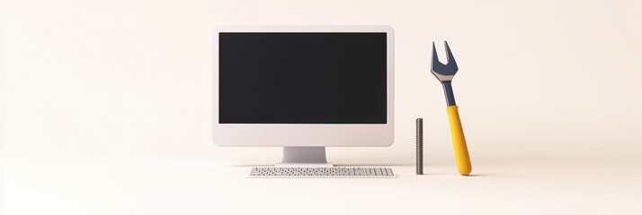 Leinwandbilder - A modern computer setup alongside a screwdriver signifies the importance of repairs and maintenance in today's technology-driven world. Generative AI