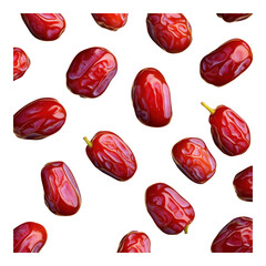 Wall Mural - Fresh and Vibrant Red Dates Arranged in a Random Pattern on a Dark Background, Showcasing Their Natural Glossy Texture and Unique Shape for Culinary and Wellness Purposes