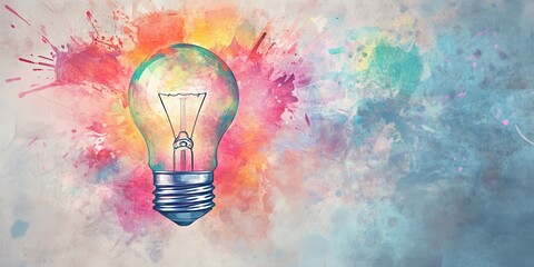 Poster - Light Bulb in Watercolor Style Against a Colorful Abstract Background, Perfect for Illustrating Ideas, Creativity, Innovation, and Inspiration in Art and Design Projects