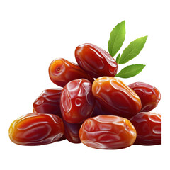 Sticker - Fresh and Juicy Dates with Green Leaves on a White Background, Perfect for Healthy Snacking, Sweet Treats, and Middle Eastern Cuisine Inspiration