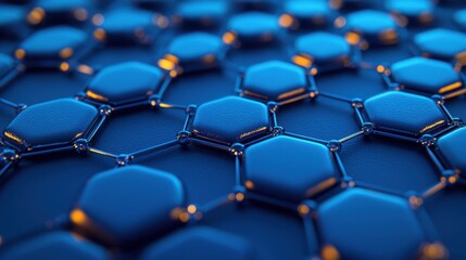 Fototapete - Abstract Blue Hexagon Network Technology Science Connectivity Background