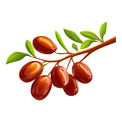 Wall Mural - Close-Up View of Ripe Brown Olives on Branch with Lush Green Leaves, Fresh Harvest Ready for Culinary Use and Artistic Presentation