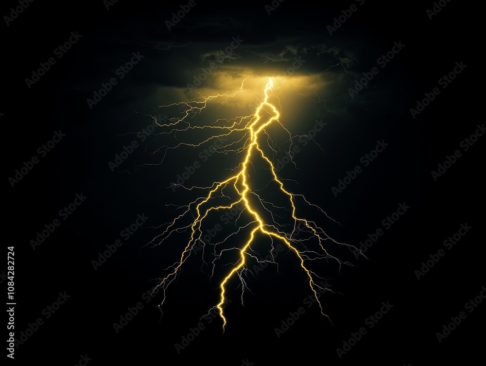 Dramatic Golden Lightning Bolt in Stormy Night Sky - Power and Awe ...