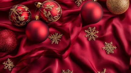 Poster - A red background with a bunch of red and gold ornaments