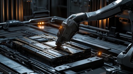 Poster - Robotic arm assembling circuit boards high-tech lab industrial process futuristic environment close-up view precision engineering