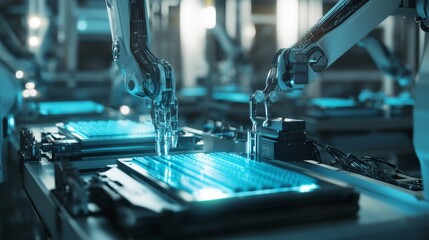 Poster - Automation process industrial facility technology image manufacturing environment close-up view robotics innovation